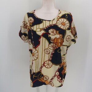 Liva Girl Short Sleeve Blouse w Chain Print Wagon Wheel Detail Size XXL NWT